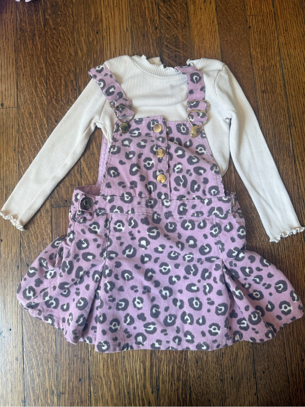 Little Lass Pink Leopard Print Girls' Corduroy dress